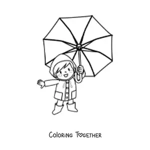 Coloring page of a kawaii boy with a parasol