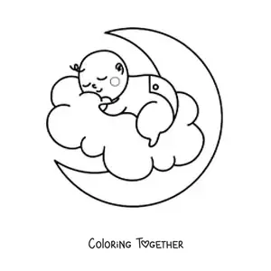 Coloring page of a newborn baby sleeping on the Moon