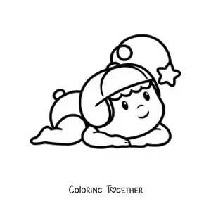 Coloring page of a baby in diapers wearing a hat