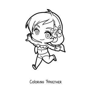 Coloring page of a kawaii girl in a bikini