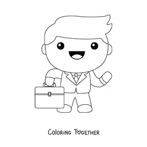 Coloring page of a man in a kawaii suit