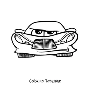Coloring page of a cartoon kawaii car from the front