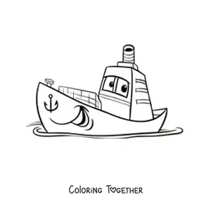 Coloring page of a cartoon boat