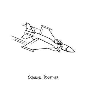Coloring page of a cartoon war plane