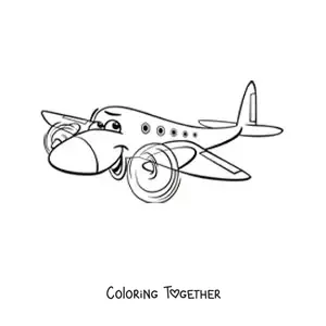 Coloring page of a cartoon airplane