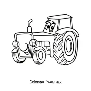 Coloring page of a cartoon tractor