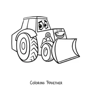 Coloring page of a cartoon excavator