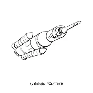 Coloring page of a cartoon rocket