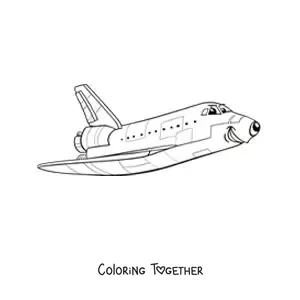 Coloring page of a cartoon space shuttle