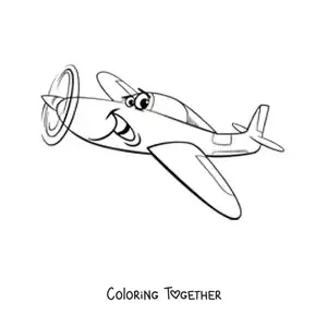 Coloring page of a cartoon small plane