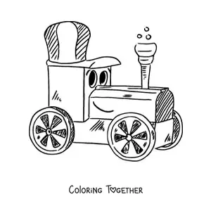 Coloring page of a big cartoon train