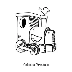 Coloring page of a kawaii cartoon train