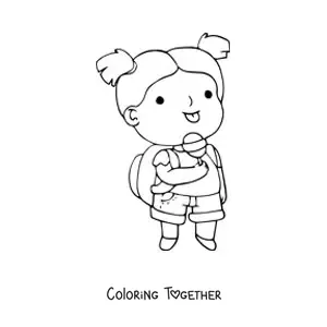 Coloring page of a girl eating a lollipop