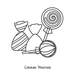 Coloring page of lollipops and bags of candy