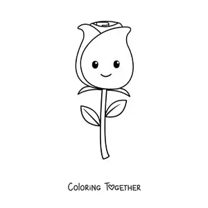 Coloring page of an easy kawaii rose