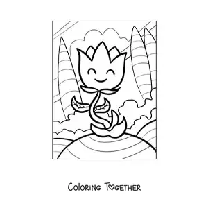 Coloring page of a big cartoon tulip