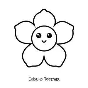 Coloring page of a big easy kawaii flower