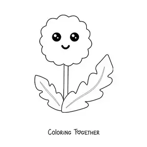 Coloring page of a big easy kawaii dandelion