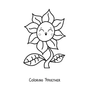 Coloring page of a big pretty kawaii flower