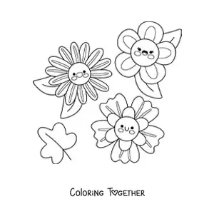 Coloring page of 3 big kawaii flowers
