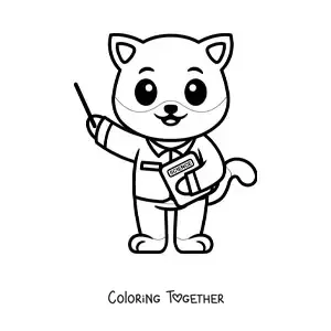 Coloring page of a kawaii scientist cat