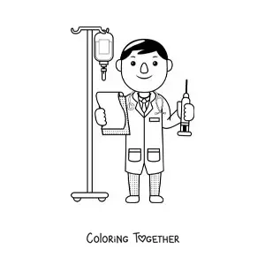 Coloring page of a kawaii doctor with a syringe