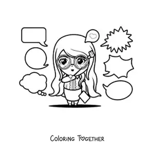 Coloring page of a kawaii teacher giving class