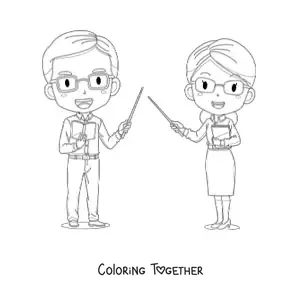 Coloring page of a couple of teachers