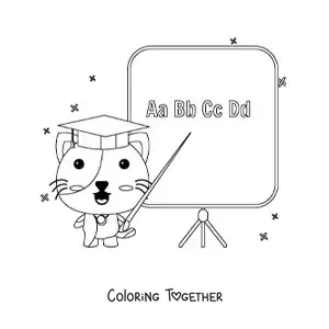 Coloring page of a cute cat teacher