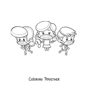 Coloring page of kawaii doctors fighting the coronavirus