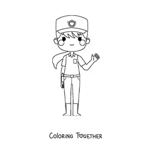 Coloring page of a kawaii woman police officer