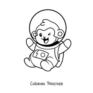 Coloring page of a cute astronaut monkey