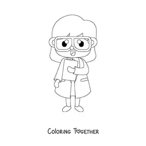 Coloring page of a kawaii woman scientist