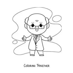 Coloring page of a kawaii scientist in a lab coat