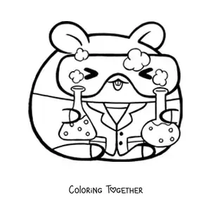 Coloring page of a cute kawaii hamster scientist with chemicals and safety goggles