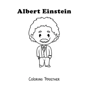 Coloring page of a kawaii Albert Einstein