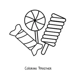 Coloring page of lollipops and candies