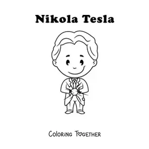 Coloring page of a kawaii Nikola Tesla