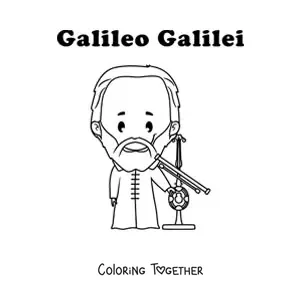 Coloring page of a kawaii Galileo Galilei