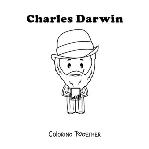 Coloring page of a kawaii Charles Darwin