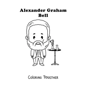 Coloring page of a kawaii Alexander Graham Bell