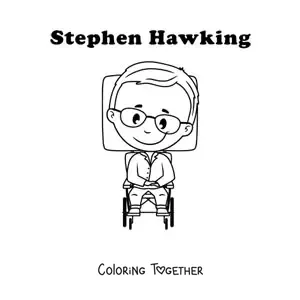 Coloring page of a kawaii Stephen Hawking