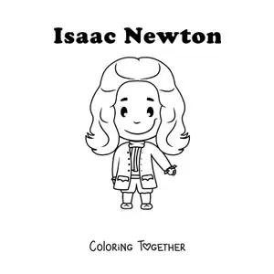 Coloring page of a kawaii Isaac Newton
