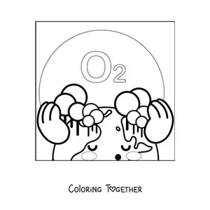 Coloring page of a kawaii planet Earth with oxygen in the atmosphere