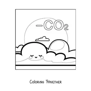 Coloring page of a kawaii planet Earth with carbon dioxide in the atmosphere