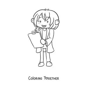 Coloring page of a kawaii scientist taking notes
