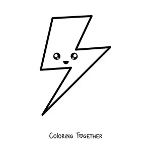 Coloring page of a cartoon kawaii lightning bolt