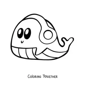 Coloring page of a big kawaii whale listening to music with headphones