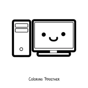 Coloring page of a kawaii computer