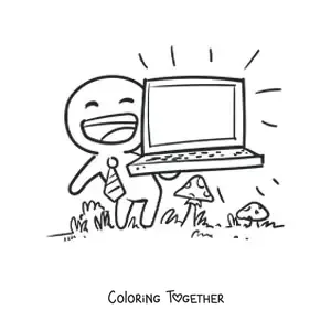 Coloring page of a man with a laptop